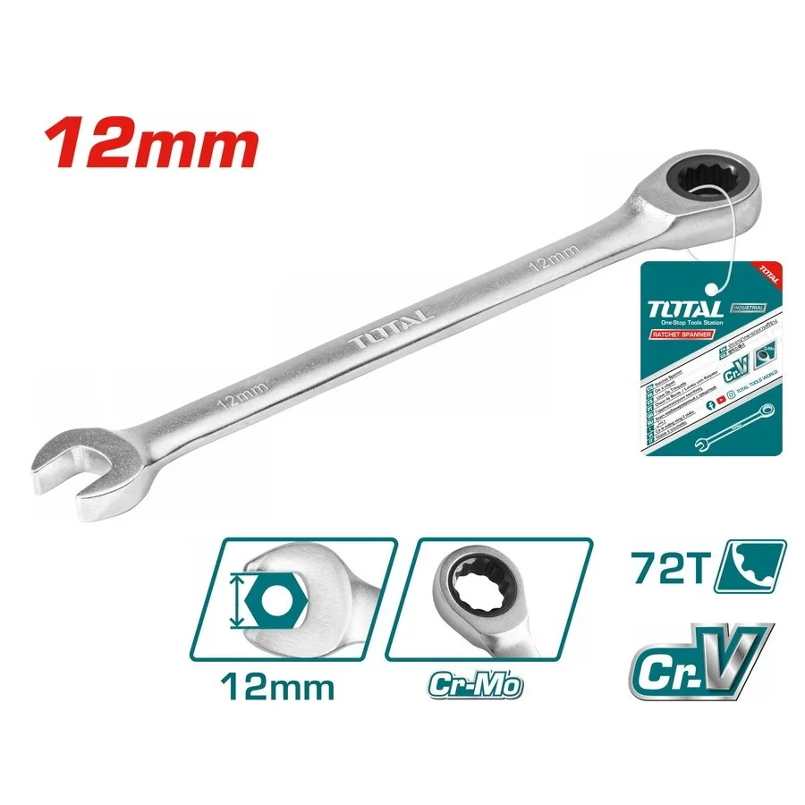 [(657097) TCSPAR121] LLAVE COMBINADA CON RATCHET CROMADO 12MM LARGO 171MM