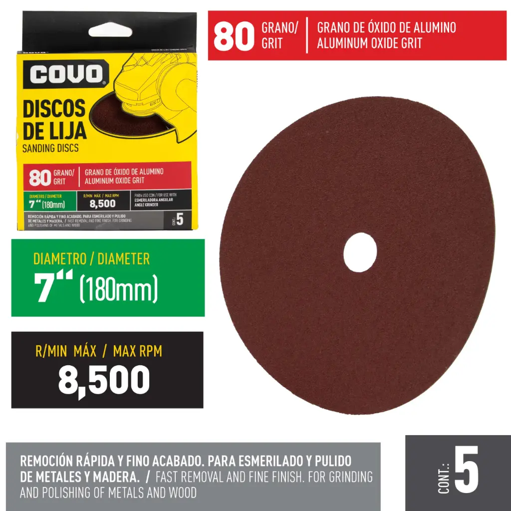 DISCO DE LIJA 7" GRANO 80 X 5 UNDS
