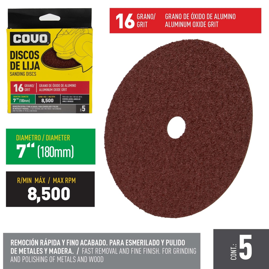 DISCO DE LIJA 7' GRANO 16 X 5 UND