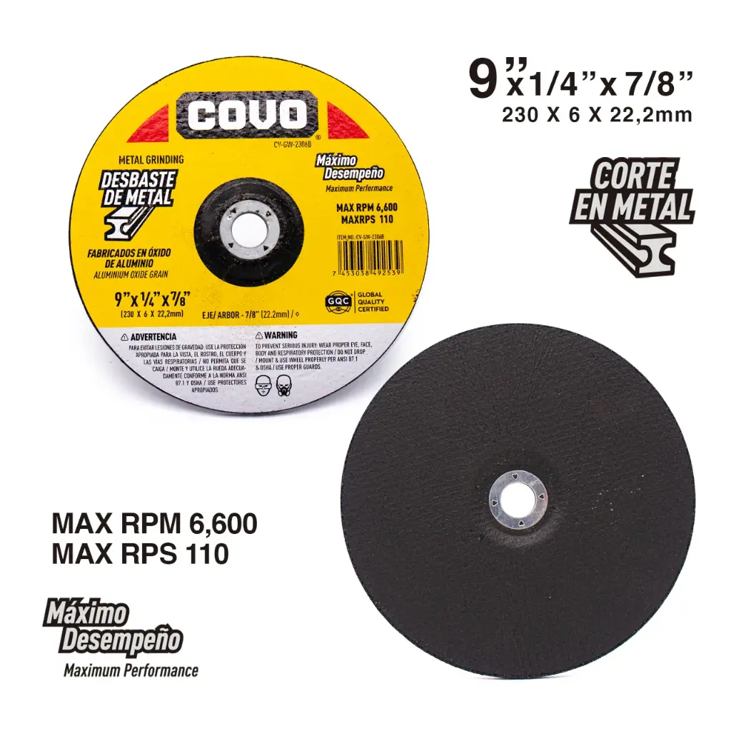 [(CV-GW-2306B)] DISCO DESBASTE 9" X 1/4" X 7/8"