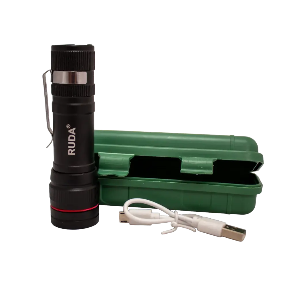 [RD-21] Linterna táctica recargable RUDA Tools mediana con zoom y 3 funciones
